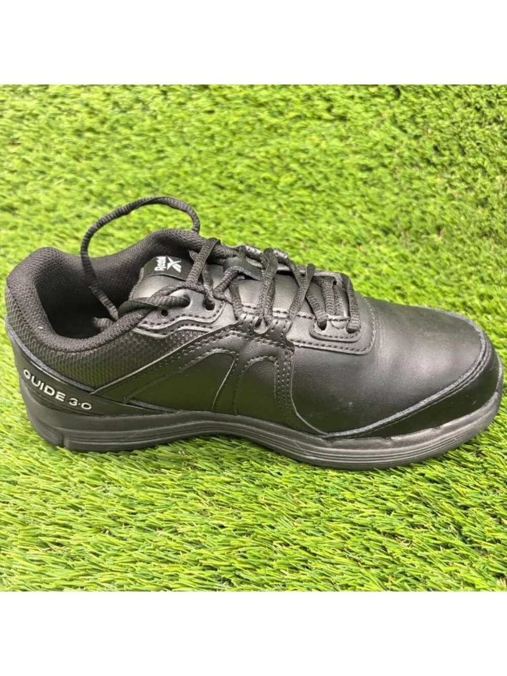 Reebok Guide Womens Size 7 Black Leather Lace Up Steel Toe Safety Work Shoes